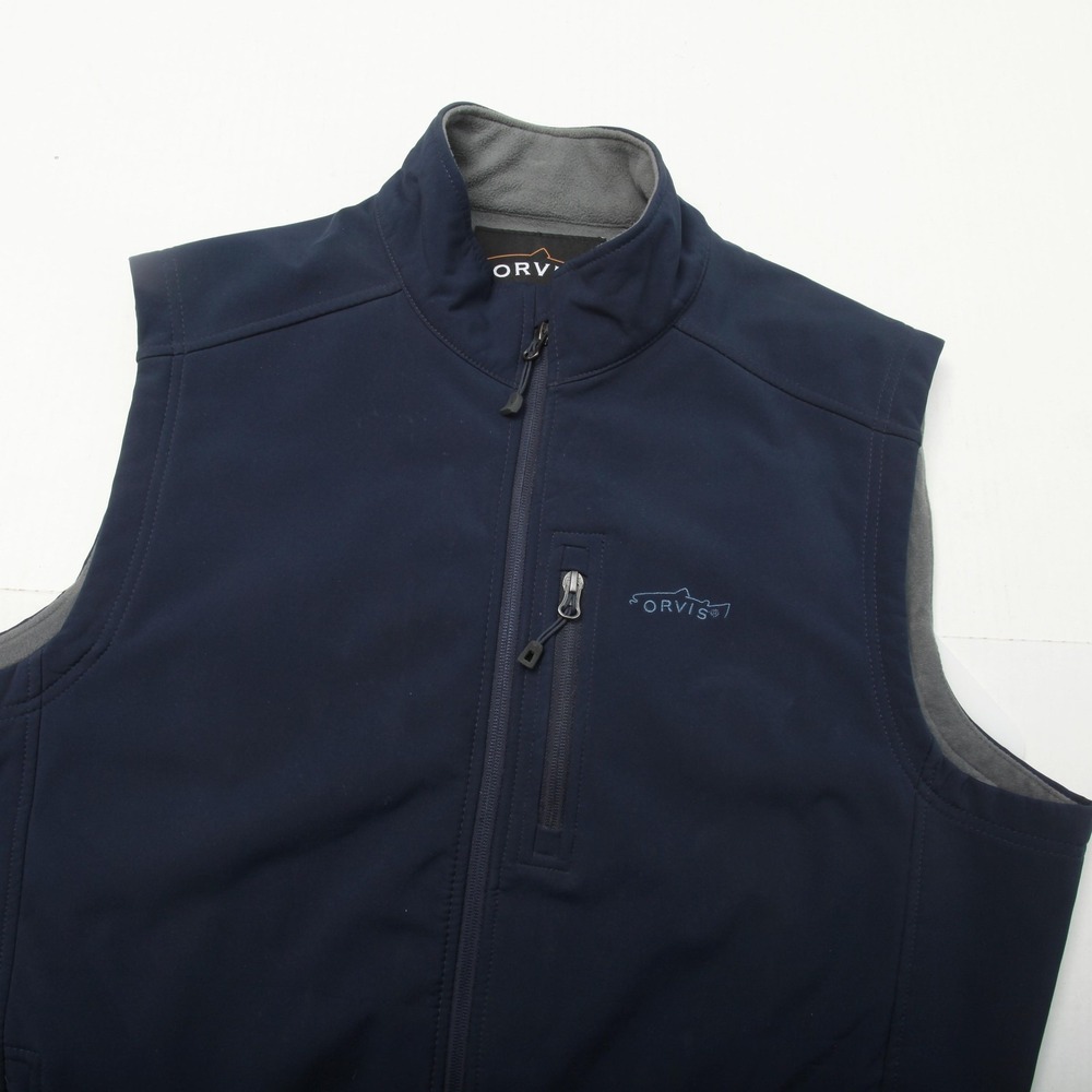 Orvis Vest Mens 2XL Blue Softshell Fleece Lined Full Zip Pockets Outdoor Hiking